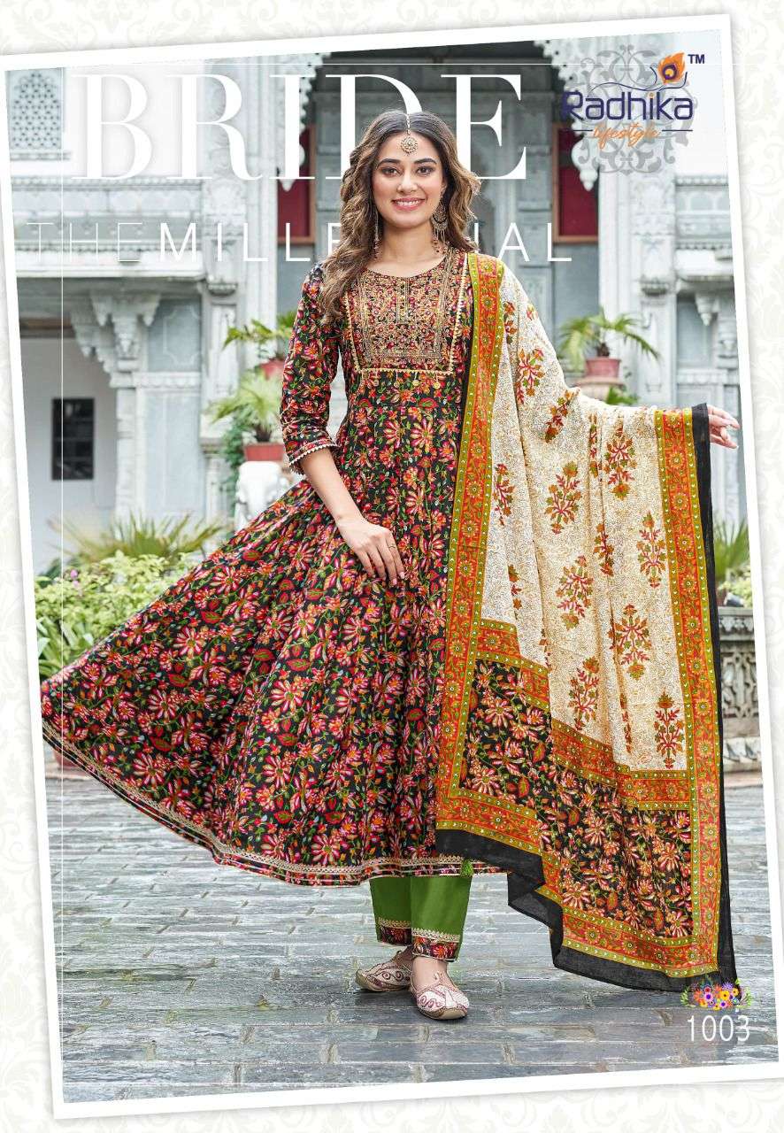 BLOSSOM VOL-1 BY RADHIKA LIFESTYLE 1001 TO 1006 SERIES BEAUTIFUL ANARKALI SUITS COLORFUL STYLISH FANCY CASUAL WEAR & ETHNIC WEAR COTTON PRINT DRESSES AT WHOLESALE PRICE