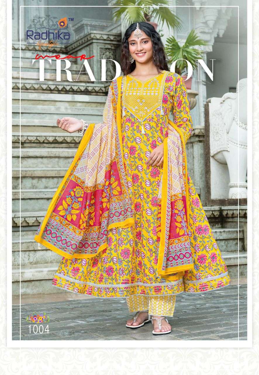 BLOSSOM VOL-1 BY RADHIKA LIFESTYLE 1001 TO 1006 SERIES BEAUTIFUL ANARKALI SUITS COLORFUL STYLISH FANCY CASUAL WEAR & ETHNIC WEAR COTTON PRINT DRESSES AT WHOLESALE PRICE