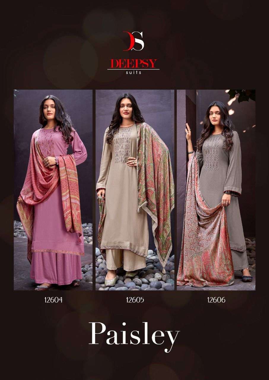 Paisley By Deepsy Suits 12601 To 12606 Series Beautiful Suits Colorful Stylish Fancy Casual Wear & Ethnic Wear Pure Viscose Pashmina Dresses At Wholesale Price