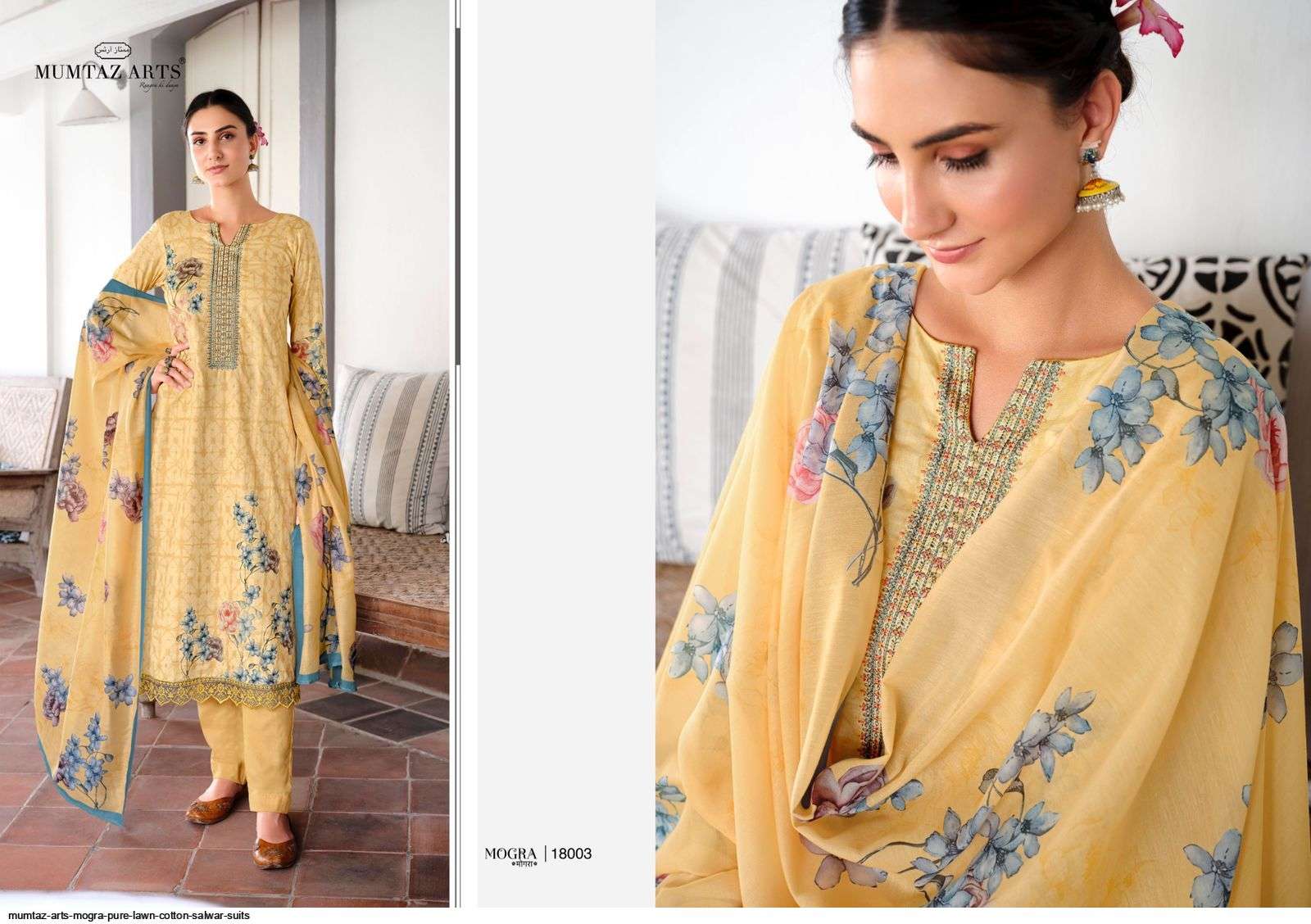 MOGRA BY MUMTAZ ARTS 18001 TO 18008 SERIES BEAUTIFUL SUITS COLORFUL STYLISH FANCY CASUAL WEAR & ETHNIC WEAR PURE LAWN COTTON PRINT DRESSES AT WHOLESALE PRICE