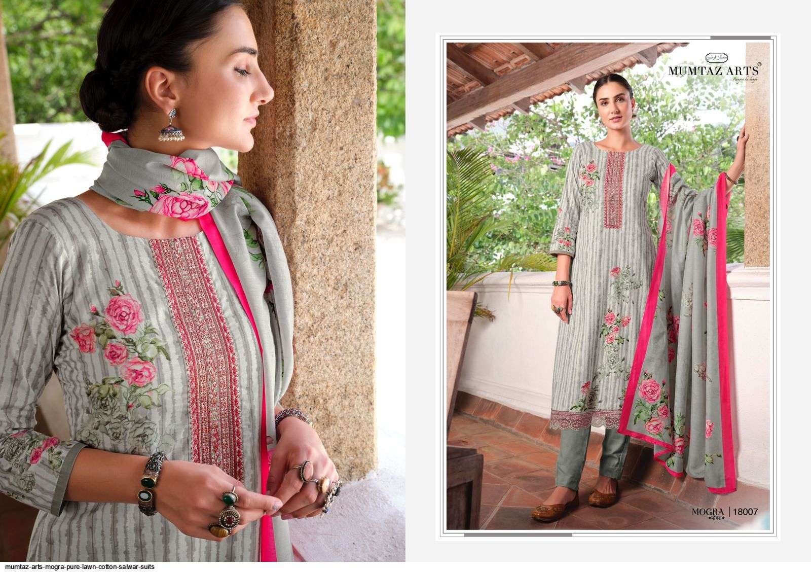 MOGRA BY MUMTAZ ARTS 18001 TO 18008 SERIES BEAUTIFUL SUITS COLORFUL STYLISH FANCY CASUAL WEAR & ETHNIC WEAR PURE LAWN COTTON PRINT DRESSES AT WHOLESALE PRICE