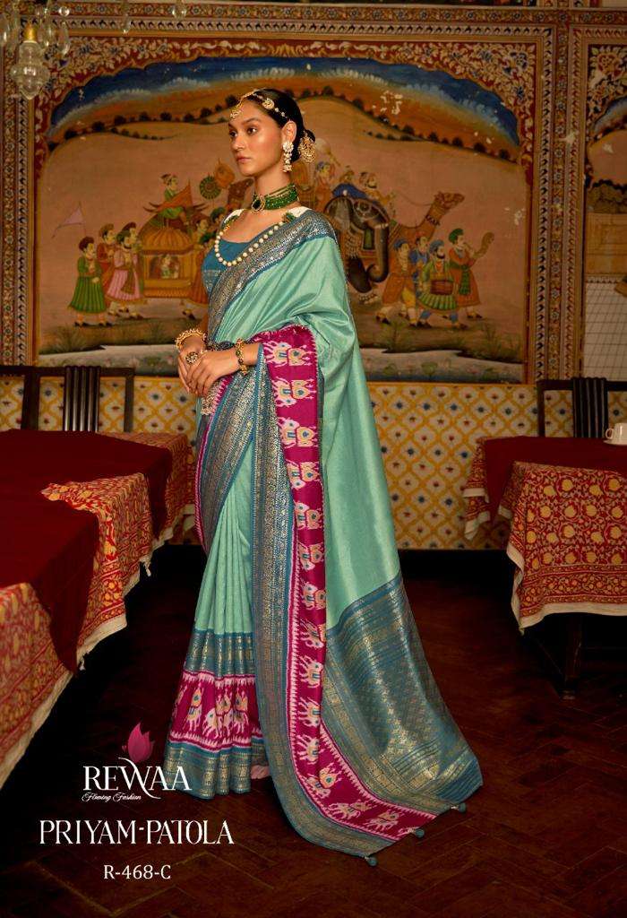 Priyam Patola By Rewaa 468 To 468-H Series Indian Traditional Wear Collection Beautiful Stylish Fancy Colorful Party Wear & Occasional Wear Pure Silk Sarees At Wholesale Price