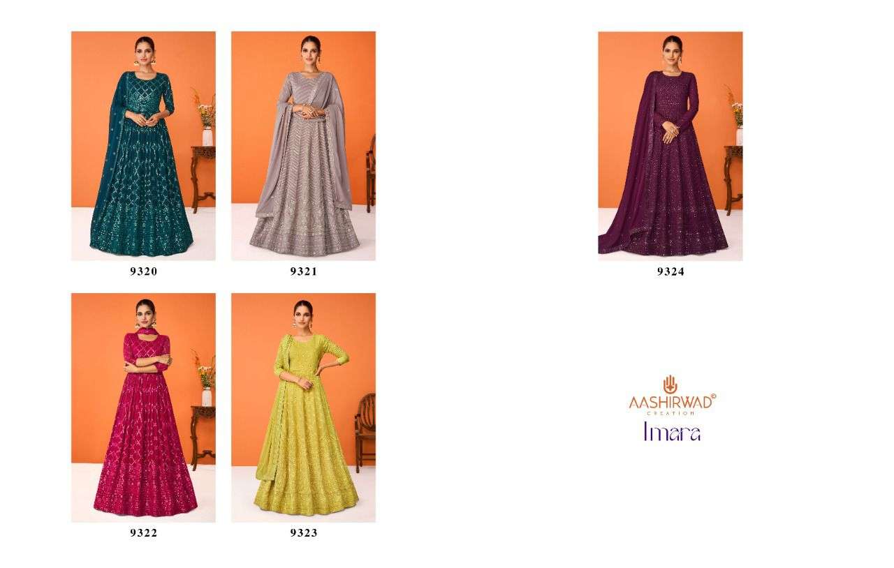 IMARA BY GULKAND 9320 TO 9324 SERIES BEAUTIFUL ANARKALI SUITS COLORFUL STYLISH FANCY CASUAL WEAR & ETHNIC WEAR GEORGETTE EMBROIDERED DRESSES AT WHOLESALE PRICE