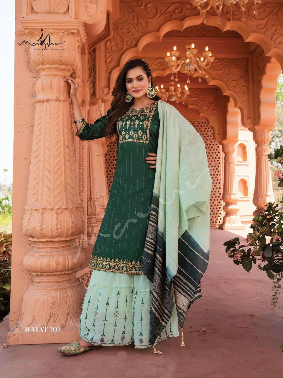 HAYAT VOL-2 BY MAYUR 201 TO 206 SERIES BEAUTIFUL SHARARA SUITS COLORFUL STYLISH FANCY CASUAL WEAR & ETHNIC WEAR SILK EMBROIDERED DRESSES AT WHOLESALE PRICE