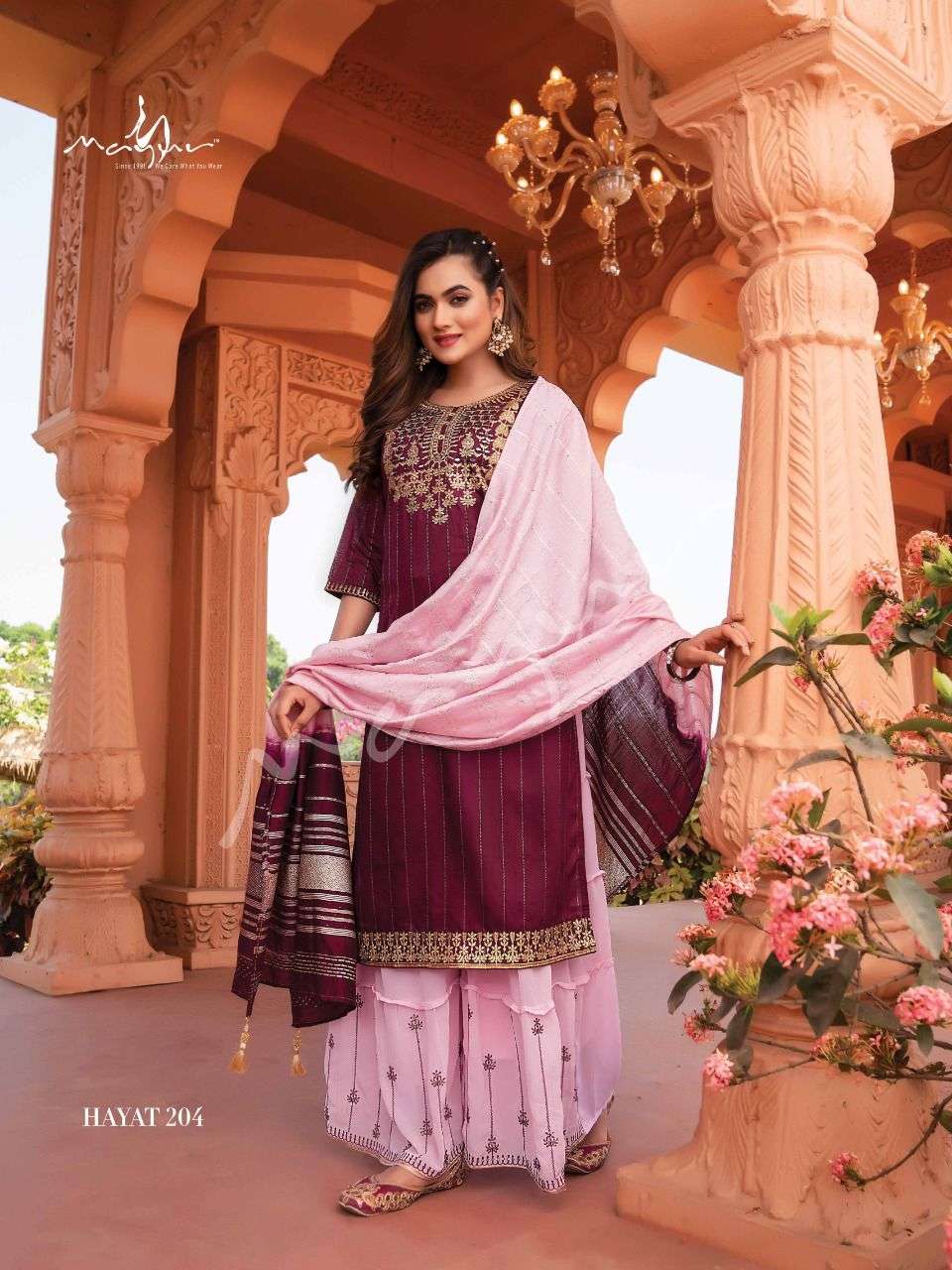 HAYAT VOL-2 BY MAYUR 201 TO 206 SERIES BEAUTIFUL SHARARA SUITS COLORFUL STYLISH FANCY CASUAL WEAR & ETHNIC WEAR SILK EMBROIDERED DRESSES AT WHOLESALE PRICE