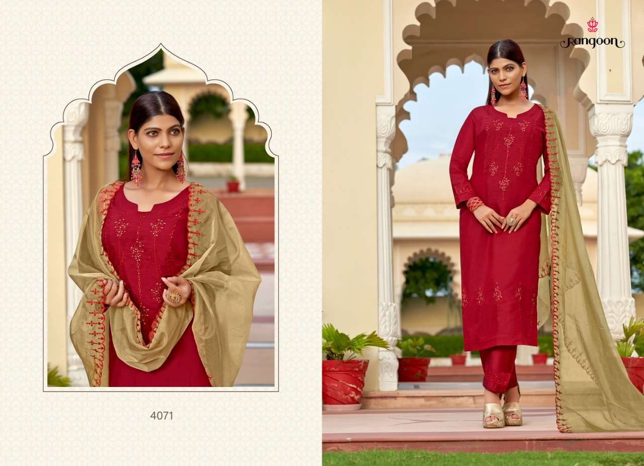 DAISY BY RANGOON 4071 TO 4076 SERIES BEAUTIFUL SUITS COLORFUL STYLISH FANCY CASUAL WEAR & ETHNIC WEAR VISCOSE EMBROIDERED DRESSES AT WHOLESALE PRICE