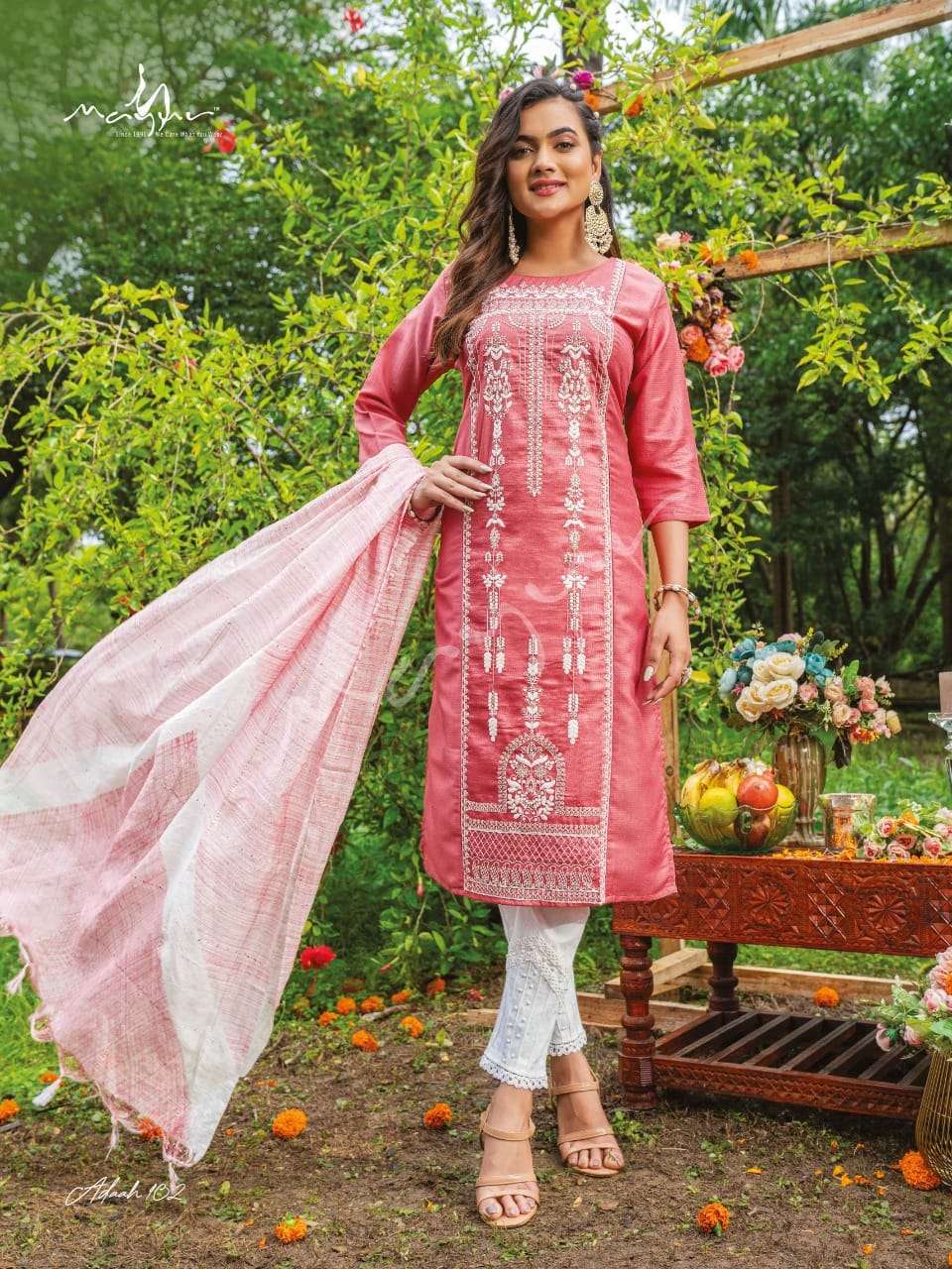 ADAAH BY MAYUR 101 TO 108 SERIES BEAUTIFUL SUITS COLORFUL STYLISH FANCY CASUAL WEAR & ETHNIC WEAR CHINNON DRESSES AT WHOLESALE PRICE