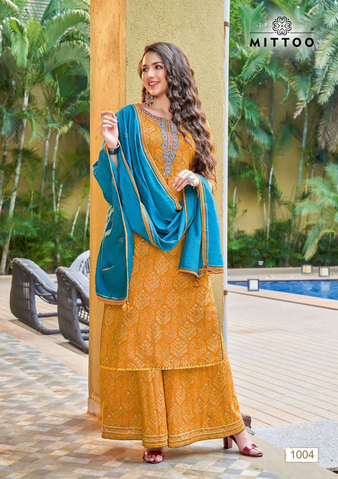 NAIRA BY MITTOO 1001 TO 1006 SERIES DESIGNER SHARARA SUITS BEAUTIFUL FANCY COLORFUL STYLISH PARTY WEAR & OCCASIONAL WEAR RAYON PRINT DRESSES AT WHOLESALE PRICE