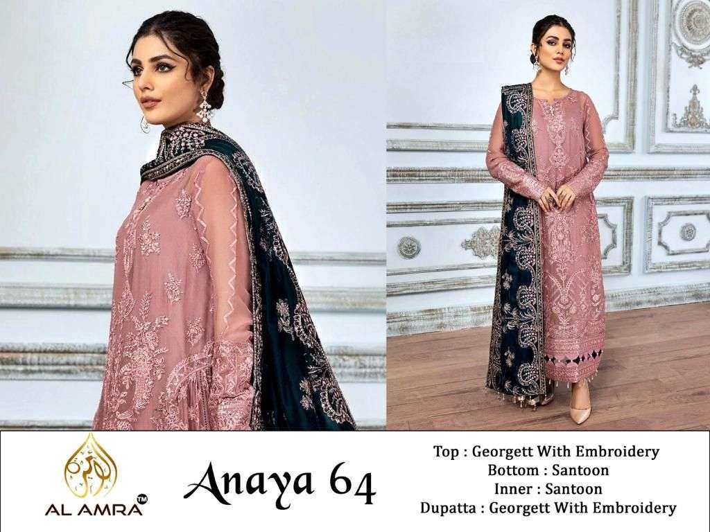 ANAYA 64 BY AL AMRA BEAUTIFUL PAKISTANI SUITS STYLISH COLORFUL FANCY CASUAL WEAR & ETHNIC WEAR GEORGETTE EMBROIDERED DRESSES AT WHOLESALE PRICE