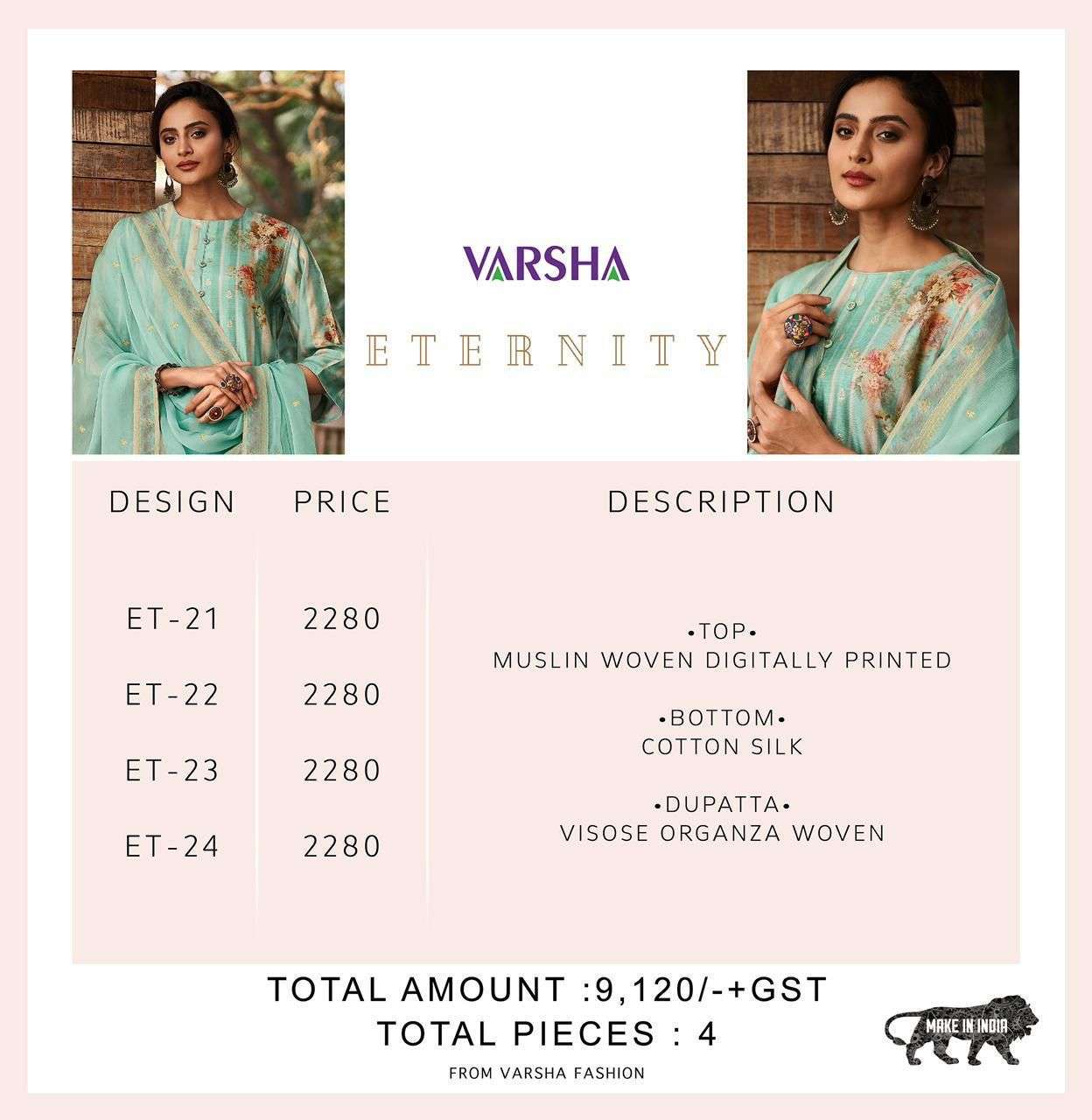 ETERNITY BY VARSHA FASHION 21 TO 24 SERIES FESTIVE SUITS BEAUTIFUL FANCY COLORFUL STYLISH PARTY WEAR & OCCASIONAL WEAR MUSLIN DRESSES AT WHOLESALE PRICE