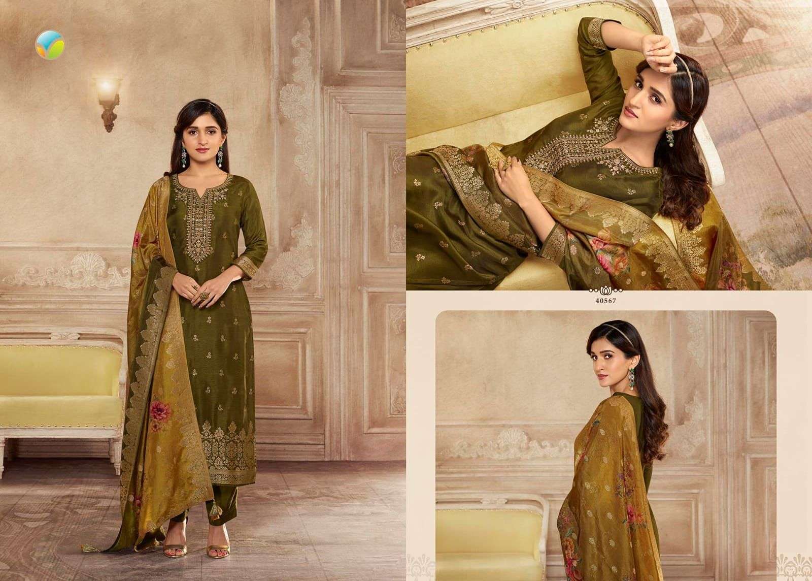 TUMBAA RANGREZ BY VINAY FASHION 40561 TO 40568 SERIES FESTIVE SUITS BEAUTIFUL FANCY COLORFUL STYLISH PARTY WEAR & OCCASIONAL WEAR PURE VISCOSE JACQUARD DRESSES AT WHOLESALE PRICE