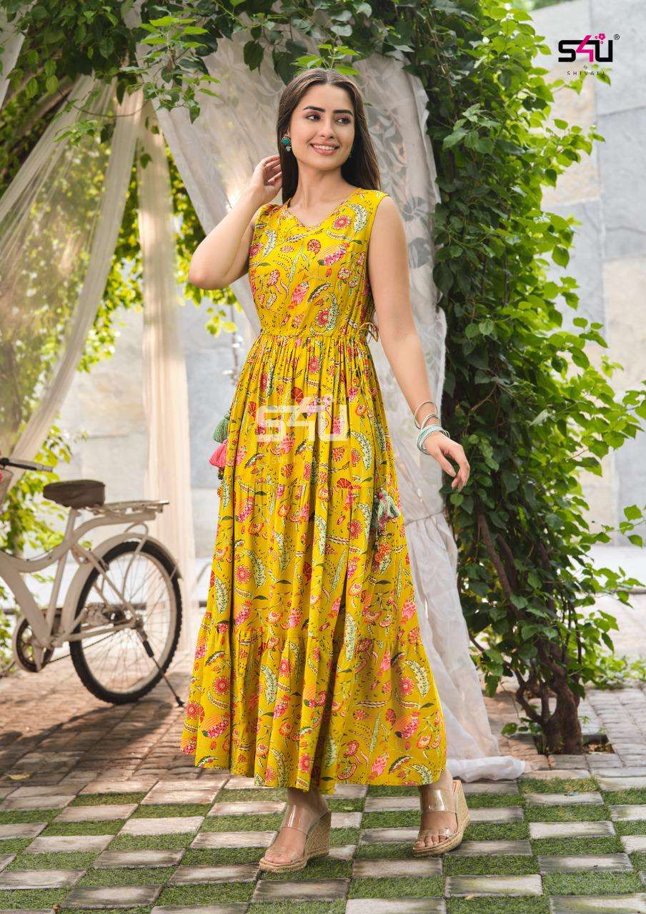 WEEKEND PASSIONS BY S4U FASHION 01 TO 06 SERIES BEAUTIFUL STYLISH FANCY COLORFUL CASUAL WEAR & ETHNIC WEAR RAYON GOWNS AT WHOLESALE PRICE