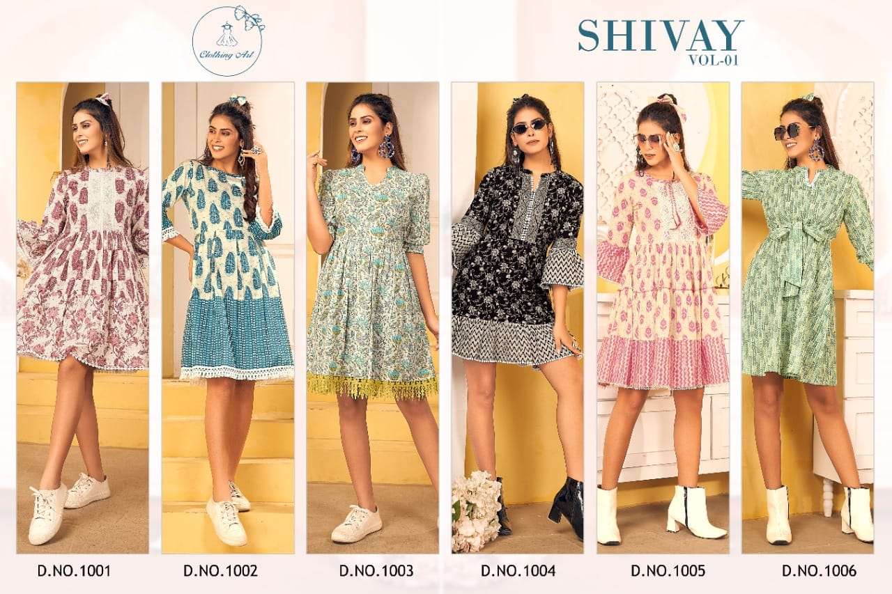 SHIVAY VOL-1 BY CLOTHING ART 1001 TO 1006 SERIES BEAUTIFUL STYLISH FANCY COLORFUL CASUAL WEAR & ETHNIC WEAR COTTON PRINT KURTIS AT WHOLESALE PRICE