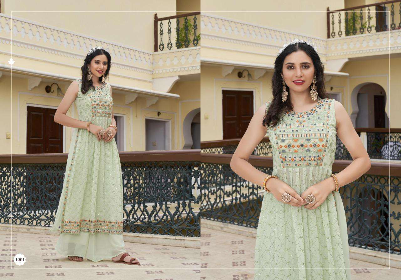 NAYRA VOL-1 BY ANKITA FASHION 1001 TO 1005 SERIES BEAUTIFUL STYLISH FANCY COLORFUL CASUAL WEAR & ETHNIC WEAR GEORGETTE EMBROIDERED KURTIS AT WHOLESALE PRICE