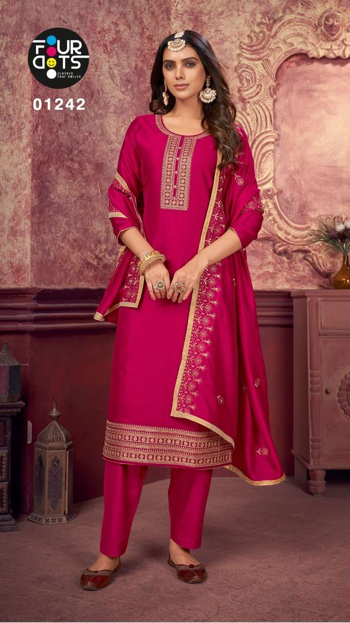 VAMIKA BY FOUR DOTS 1241 TO 1246 SERIES DESIGNER SUITS COLLECTION BEAUTIFUL STYLISH COLORFUL FANCY PARTY WEAR & OCCASIONAL WEAR GEORGETTE EMBROIDERED DRESSES AT WHOLESALE PRICE