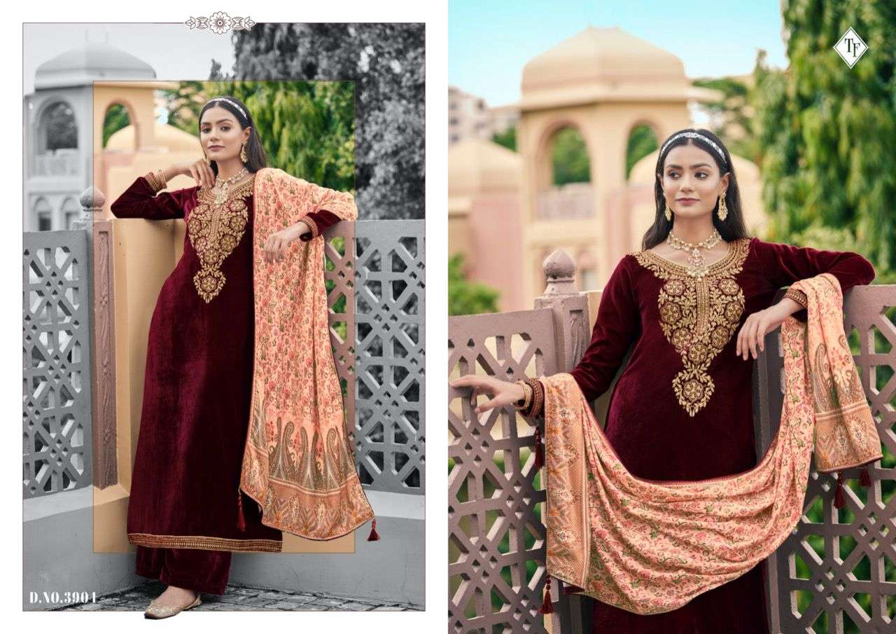 RAZIYA BY TANISHK FASHION 3901 TO 3906 SERIES SUITS BEAUTIFUL FANCY COLORFUL STYLISH PARTY WEAR & OCCASIONAL WEAR VELVET EMBROIDERY DRESSES AT WHOLESALE PRICE