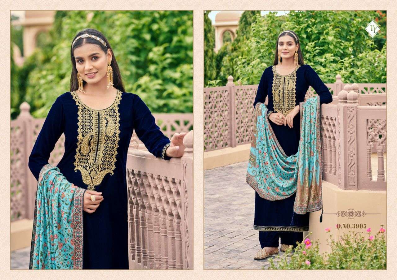RAZIYA BY TANISHK FASHION 3901 TO 3906 SERIES SUITS BEAUTIFUL FANCY COLORFUL STYLISH PARTY WEAR & OCCASIONAL WEAR VELVET EMBROIDERY DRESSES AT WHOLESALE PRICE