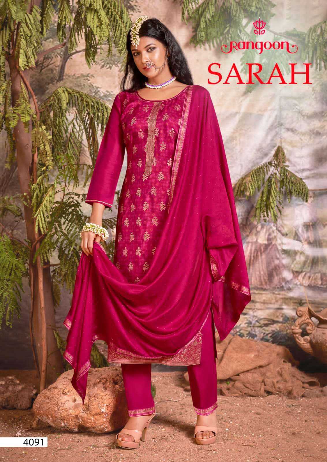 SARAH BY RANGOON 4091 TO 4094 SERIES BEAUTIFUL SUITS COLORFUL STYLISH FANCY CASUAL WEAR & ETHNIC WEAR PURE MUSLIN JACQUARD DRESSES AT WHOLESALE PRICE