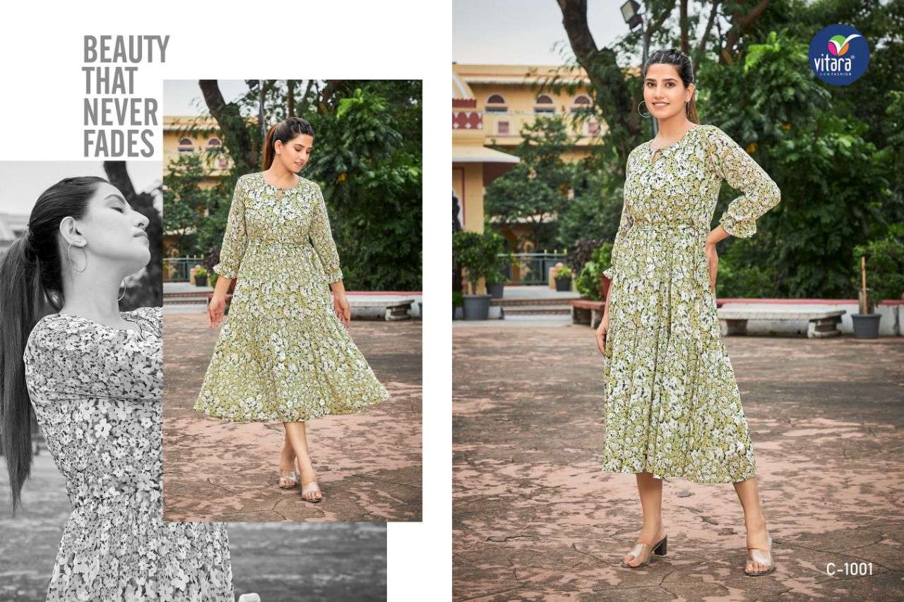 CLINTON BY VITARA 1001 TO 1004 SERIES DESIGNER STYLISH FANCY COLORFUL BEAUTIFUL PARTY WEAR & ETHNIC WEAR COLLECTION GEORGETTE PRINT KURTIS AT WHOLESALE PRICE
