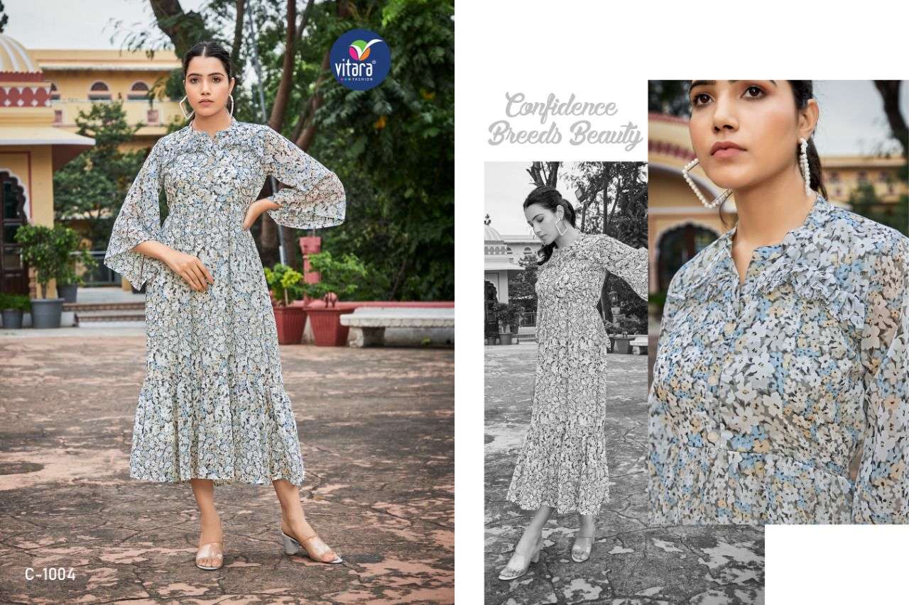 CLINTON BY VITARA 1001 TO 1004 SERIES DESIGNER STYLISH FANCY COLORFUL BEAUTIFUL PARTY WEAR & ETHNIC WEAR COLLECTION GEORGETTE PRINT KURTIS AT WHOLESALE PRICE