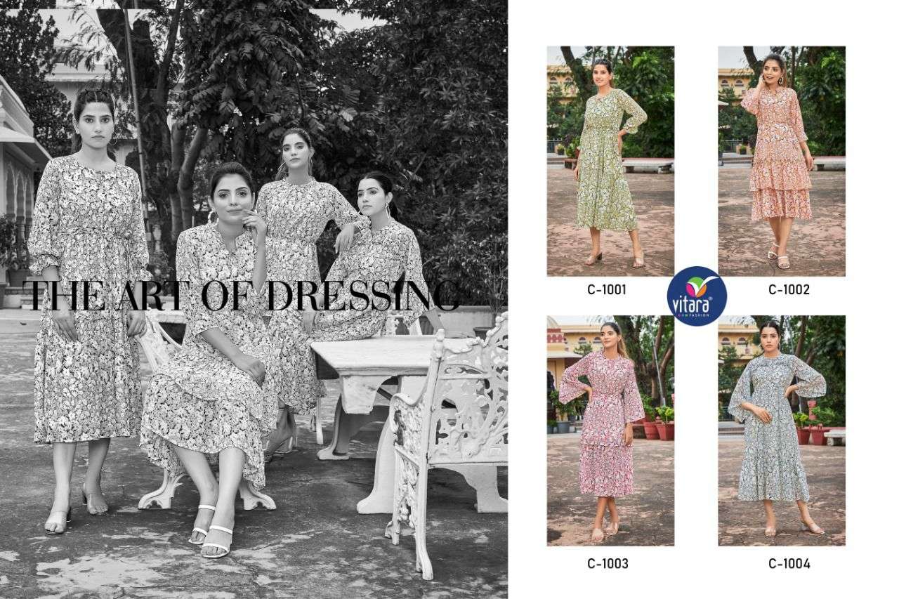 CLINTON BY VITARA 1001 TO 1004 SERIES DESIGNER STYLISH FANCY COLORFUL BEAUTIFUL PARTY WEAR & ETHNIC WEAR COLLECTION GEORGETTE PRINT KURTIS AT WHOLESALE PRICE
