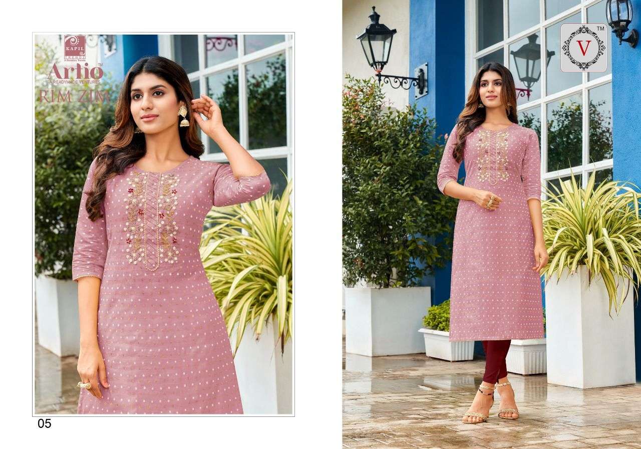 RIM ZIM BY ARTIO 01 TO 06 SERIES DESIGNER STYLISH FANCY COLORFUL BEAUTIFUL PARTY WEAR & ETHNIC WEAR COLLECTION MODAL SILK KURTIS AT WHOLESALE PRICE