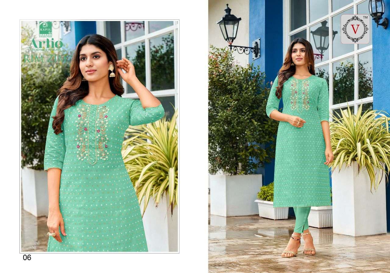 RIM ZIM BY ARTIO 01 TO 06 SERIES DESIGNER STYLISH FANCY COLORFUL BEAUTIFUL PARTY WEAR & ETHNIC WEAR COLLECTION MODAL SILK KURTIS AT WHOLESALE PRICE