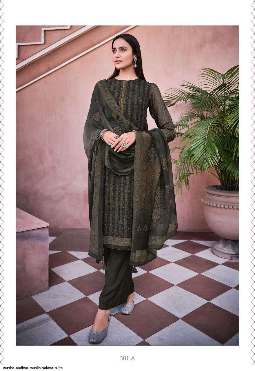 AADHYA BY VARSHA 501-A TO 501-D SERIES BEAUTIFUL SUITS COLORFUL STYLISH FANCY CASUAL WEAR & ETHNIC WEAR PURE MUSLIN DIGITAL PRINT DRESSES AT WHOLESALE PRICE