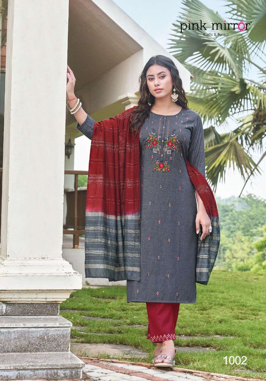 ROSEBERRY BY PINK MIRROR 1001 TO 1006 SERIES BEAUTIFUL SUITS COLORFUL STYLISH FANCY CASUAL WEAR & ETHNIC WEAR VISCOSE EMBROIDERED DRESSES AT WHOLESALE PRICE