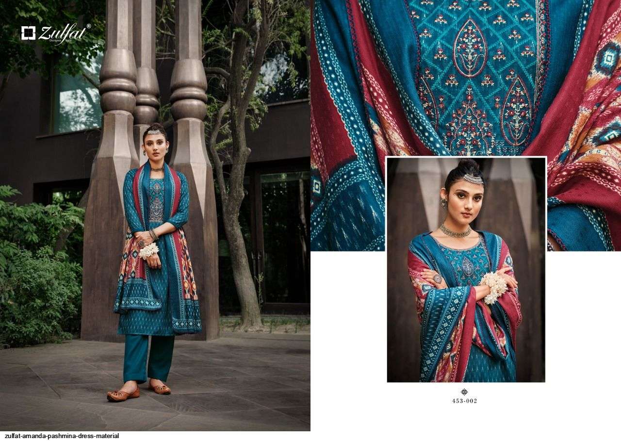 Amanda By Zulfat 453-001 To 453-010 Series Beautiful Festive Suits Stylish Fancy Colorful Party Wear & Occasional Wear Viscose Pashmina Embroidered Dresses At Wholesale Price