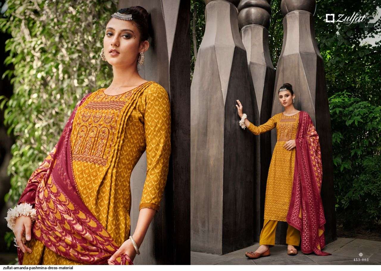 Amanda By Zulfat 453-001 To 453-010 Series Beautiful Festive Suits Stylish Fancy Colorful Party Wear & Occasional Wear Viscose Pashmina Embroidered Dresses At Wholesale Price