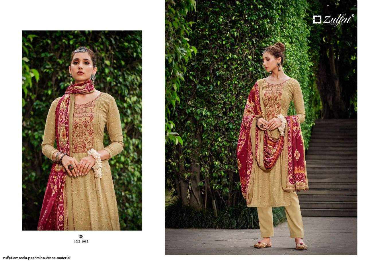 Amanda By Zulfat 453-001 To 453-010 Series Beautiful Festive Suits Stylish Fancy Colorful Party Wear & Occasional Wear Viscose Pashmina Embroidered Dresses At Wholesale Price