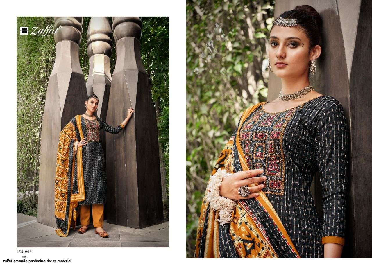 Amanda By Zulfat 453-001 To 453-010 Series Beautiful Festive Suits Stylish Fancy Colorful Party Wear & Occasional Wear Viscose Pashmina Embroidered Dresses At Wholesale Price