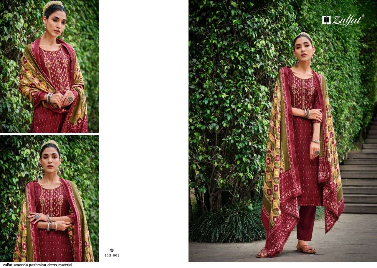 Amanda By Zulfat 453-001 To 453-010 Series Beautiful Festive Suits Stylish Fancy Colorful Party Wear & Occasional Wear Viscose Pashmina Embroidered Dresses At Wholesale Price