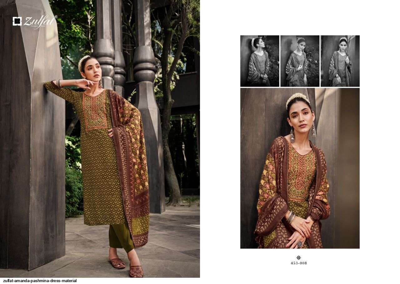 Amanda By Zulfat 453-001 To 453-010 Series Beautiful Festive Suits Stylish Fancy Colorful Party Wear & Occasional Wear Viscose Pashmina Embroidered Dresses At Wholesale Price