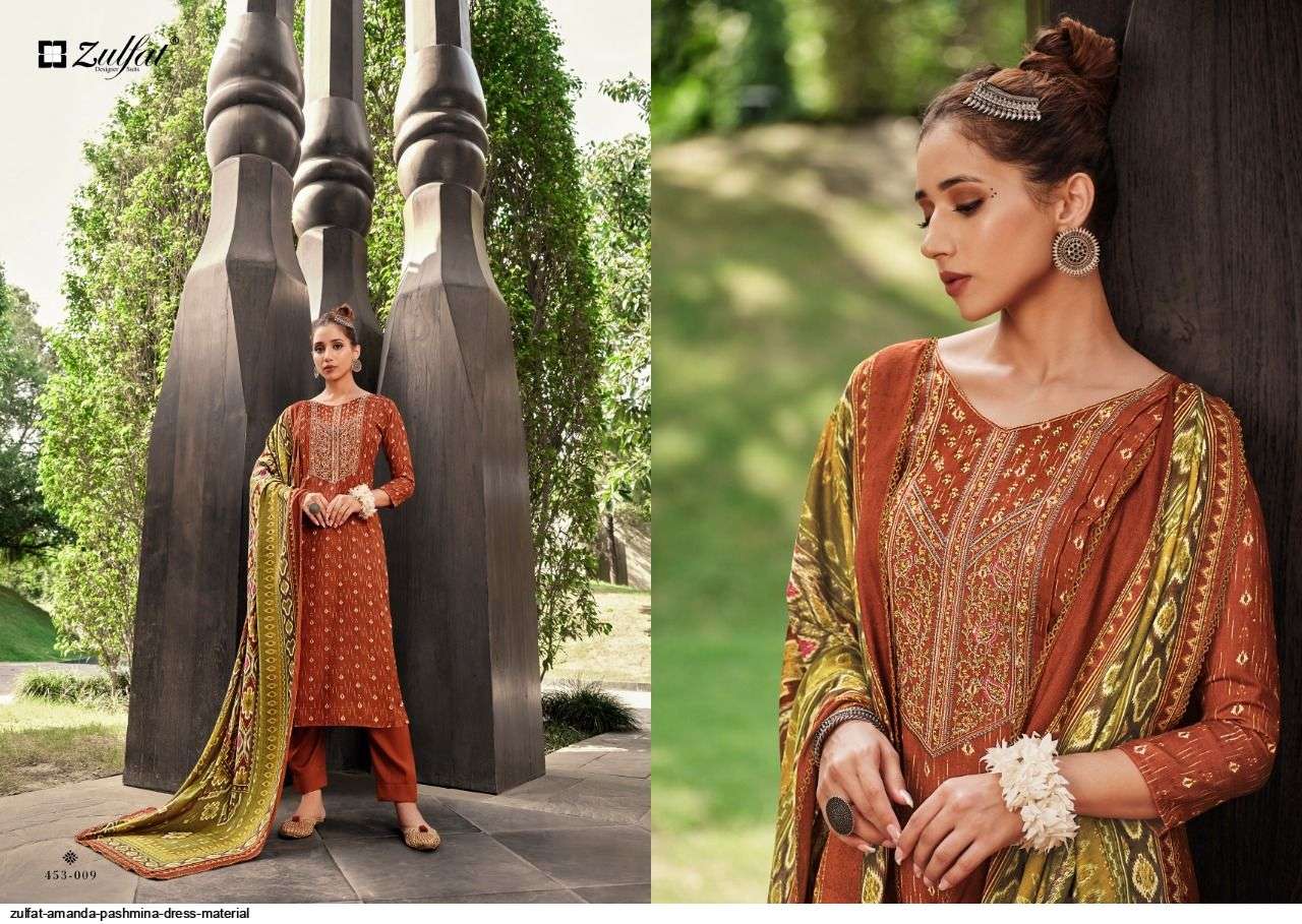 Amanda By Zulfat 453-001 To 453-010 Series Beautiful Festive Suits Stylish Fancy Colorful Party Wear & Occasional Wear Viscose Pashmina Embroidered Dresses At Wholesale Price