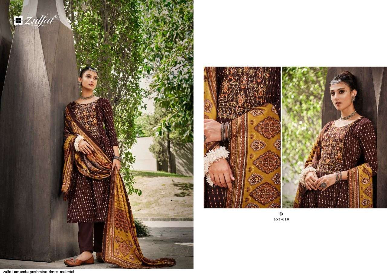 Amanda By Zulfat 453-001 To 453-010 Series Beautiful Festive Suits Stylish Fancy Colorful Party Wear & Occasional Wear Viscose Pashmina Embroidered Dresses At Wholesale Price