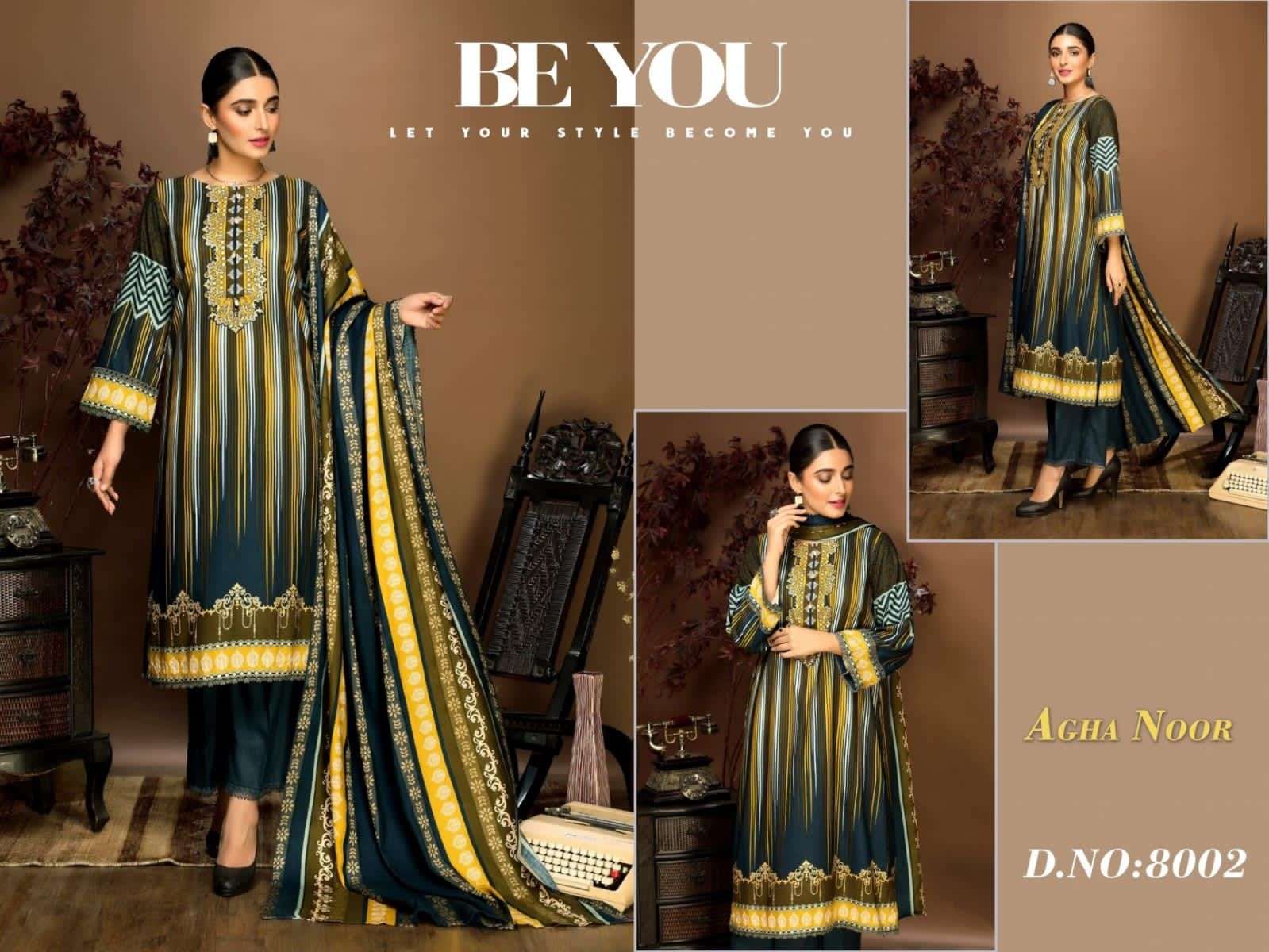 LUXURY LAWN COLLECTION VOL-8 BY AGHA NOOR 1001 TO 1006 SERIES DESIGNER SUITS COLLECTION BEAUTIFUL STYLISH COLORFUL FANCY PARTY WEAR & OCCASIONAL WEAR LAWN COTTON DRESSES AT WHOLESALE PRICE