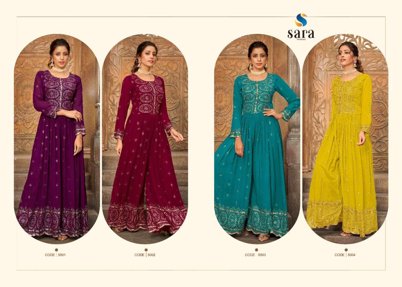 NAVELI BY SARA TRENDZ 5001 TO 5004 SERIES DESIGNER STYLISH FANCY COLORFUL BEAUTIFUL PARTY WEAR & ETHNIC WEAR COLLECTION GEORGETTE JUMPSUIT AT WHOLESALE PRICE