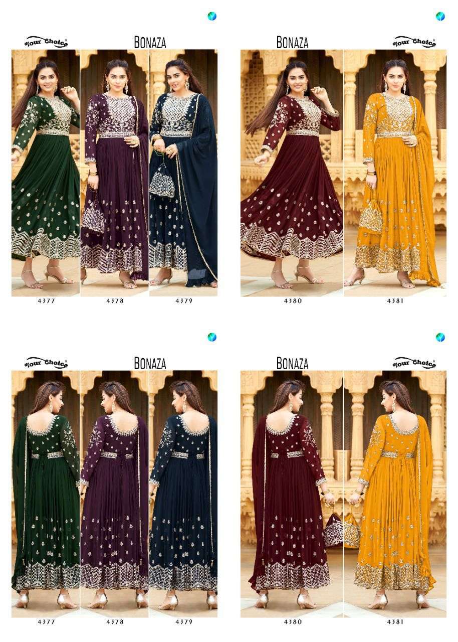 Bonaza By Your Choice 4377 To 4381 Series Beautiful Anarkali Suits Colorful Stylish Fancy Casual Wear & Ethnic Wear Georgette Dresses At Wholesale Price