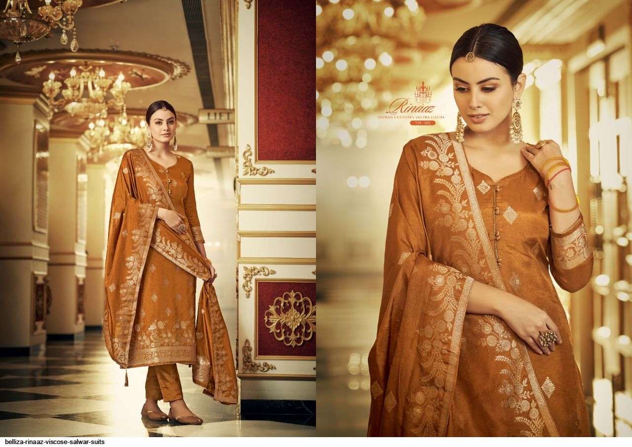 RINAAZ BY BELLIZA 739-001 TO 739-006 SERIES SUITS BEAUTIFUL FANCY COLORFUL STYLISH PARTY WEAR & OCCASIONAL WEAR PURE VISCOSE DOLA SILK EMBROIDERY DRESSES AT WHOLESALE PRICE