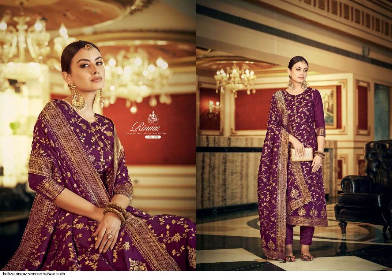 RINAAZ BY BELLIZA 739-001 TO 739-006 SERIES SUITS BEAUTIFUL FANCY COLORFUL STYLISH PARTY WEAR & OCCASIONAL WEAR PURE VISCOSE DOLA SILK EMBROIDERY DRESSES AT WHOLESALE PRICE