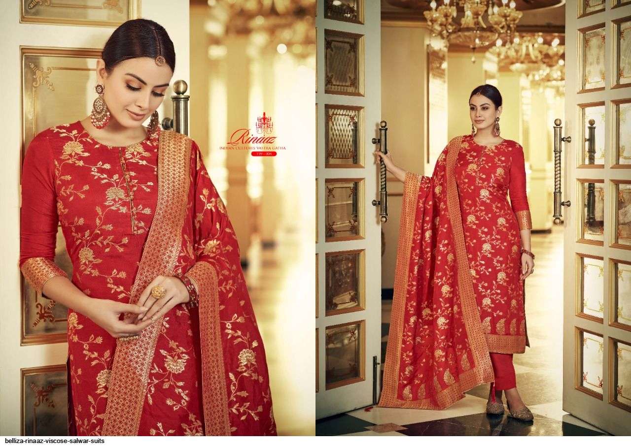 RINAAZ BY BELLIZA 739-001 TO 739-006 SERIES SUITS BEAUTIFUL FANCY COLORFUL STYLISH PARTY WEAR & OCCASIONAL WEAR PURE VISCOSE DOLA SILK EMBROIDERY DRESSES AT WHOLESALE PRICE
