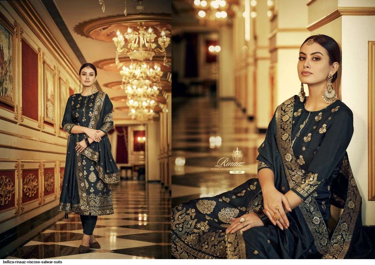 RINAAZ BY BELLIZA 739-001 TO 739-006 SERIES SUITS BEAUTIFUL FANCY COLORFUL STYLISH PARTY WEAR & OCCASIONAL WEAR PURE VISCOSE DOLA SILK EMBROIDERY DRESSES AT WHOLESALE PRICE