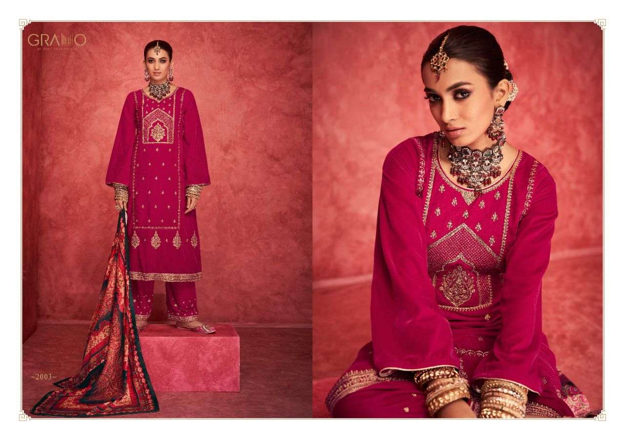 VELVET VOL-4 BY GRAMO 2001 TO 2004 SERIES BEAUTIFUL SUITS STYLISH COLORFUL FANCY CASUAL WEAR & ETHNIC WEAR VELVET EMBROIDERED DRESSES AT WHOLESALE PRICE