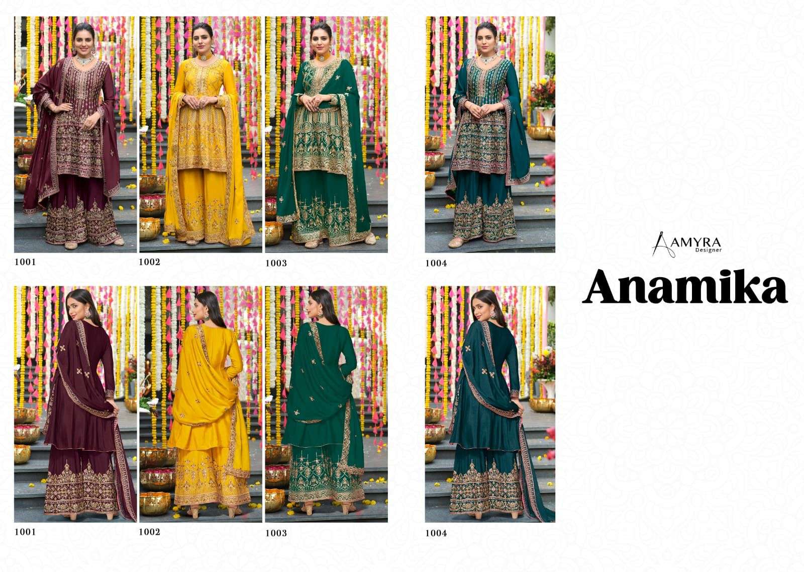 Anamika By Amyra Designer 1001 To 1004 Series Beautiful Sharara Suits Stylish Colorful Fancy Casual Wear & Ethnic Wear Heavy Chinnon Embroidered Dresses At Wholesale Price