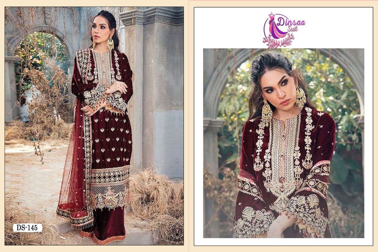 Anaya Vol-1 By Dinsaa Suits 144 To 146 Series Pakistani Traditional Wear Collection Beautiful Stylish Fancy Colorful Party Wear & Occasional Wear Velvet Embroidered Dresses At Wholesale Price