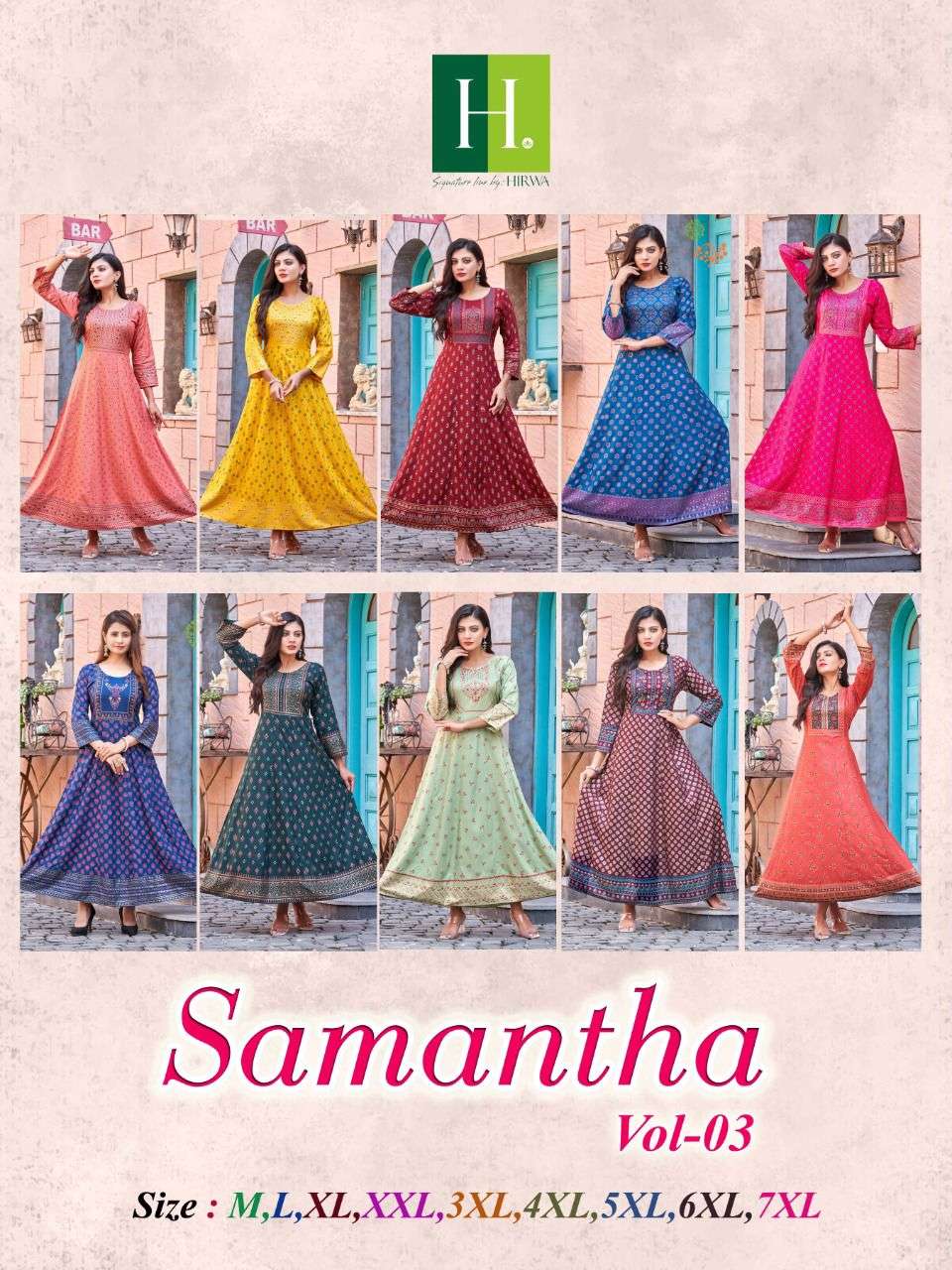 SAMANTHA VOL-3 BY HIRWA 01 TO 10 SERIES BEAUTIFUL STYLISH FANCY COLORFUL CASUAL WEAR & ETHNIC WEAR RAYON GOLD GOWNS AT WHOLESALE PRICE