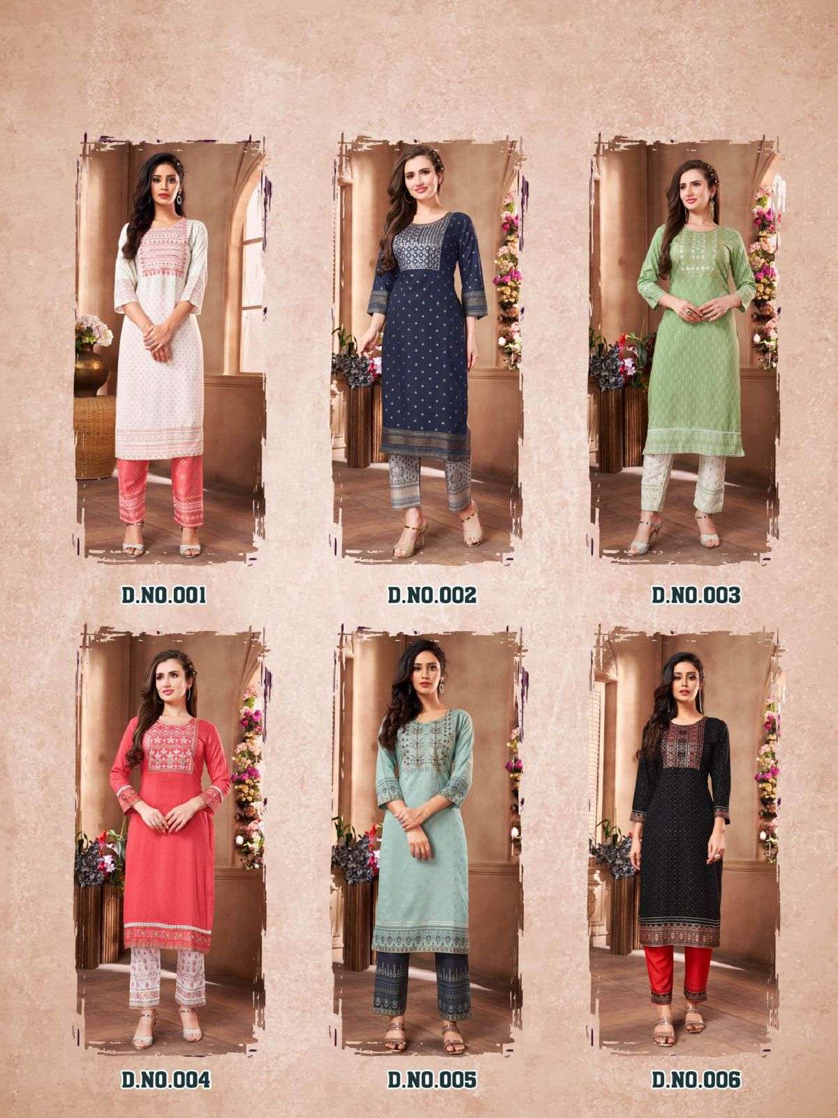 LUXE VOL-3 BY HERITAGE 001 TO 006 SERIES BEAUTIFUL STYLISH FANCY COLORFUL CASUAL WEAR & ETHNIC WEAR RAYON KURTIS WITH PANTS AT WHOLESALE PRICE