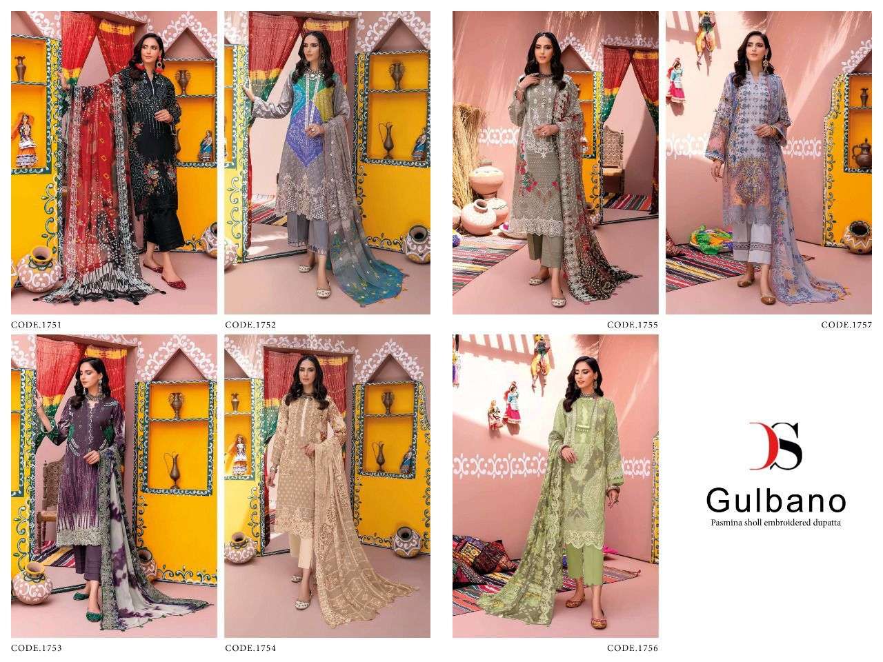 Gulbano Pashmina By Deepsy Suits 1751 To 1757 Series Beautiful Pakistani Suits Colorful Stylish Fancy Casual Wear & Ethnic Wear Pashmina Embroidered Dresses At Wholesale Price